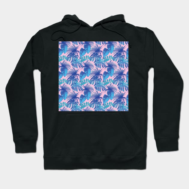 Pink and Blue Tropical Leaves Hoodie by broadwaygurl18